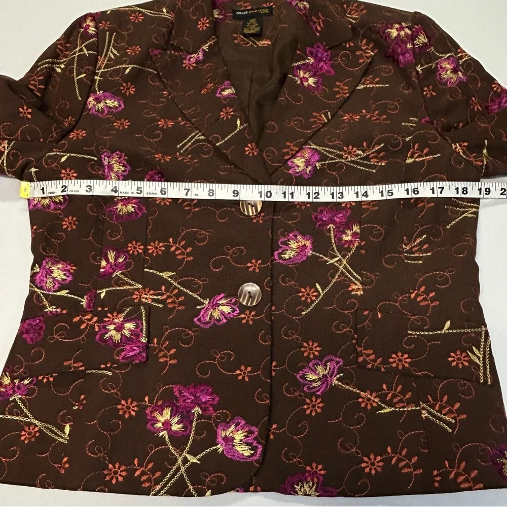 Womens Matching Blazer Skirt Set Petite Size 10P Silk‎ Linen Embroidered Floral